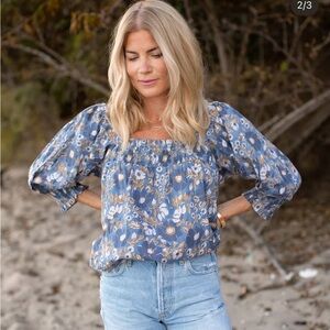 Marea Meg Floral Orsay Top in Blue Floral Multi